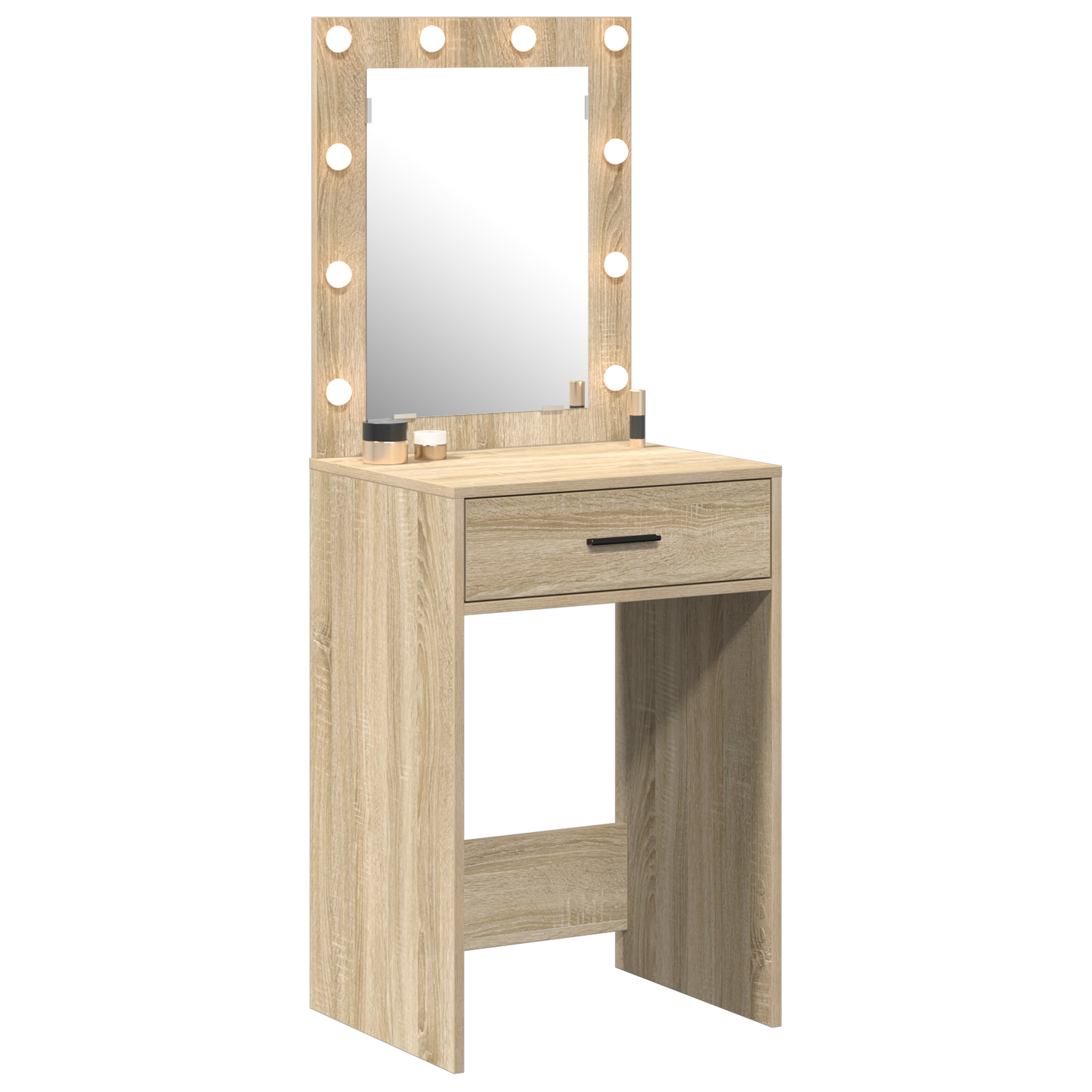 Modern Wooden Dressing Table Makeup Vanity Desk With Drawer & LED Lights Mirror