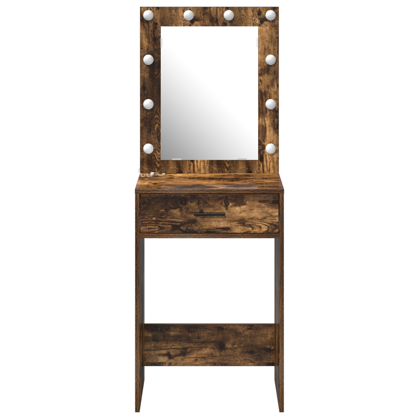Modern Wooden Dressing Table Makeup Vanity Desk With Drawer & LED Lights Mirror