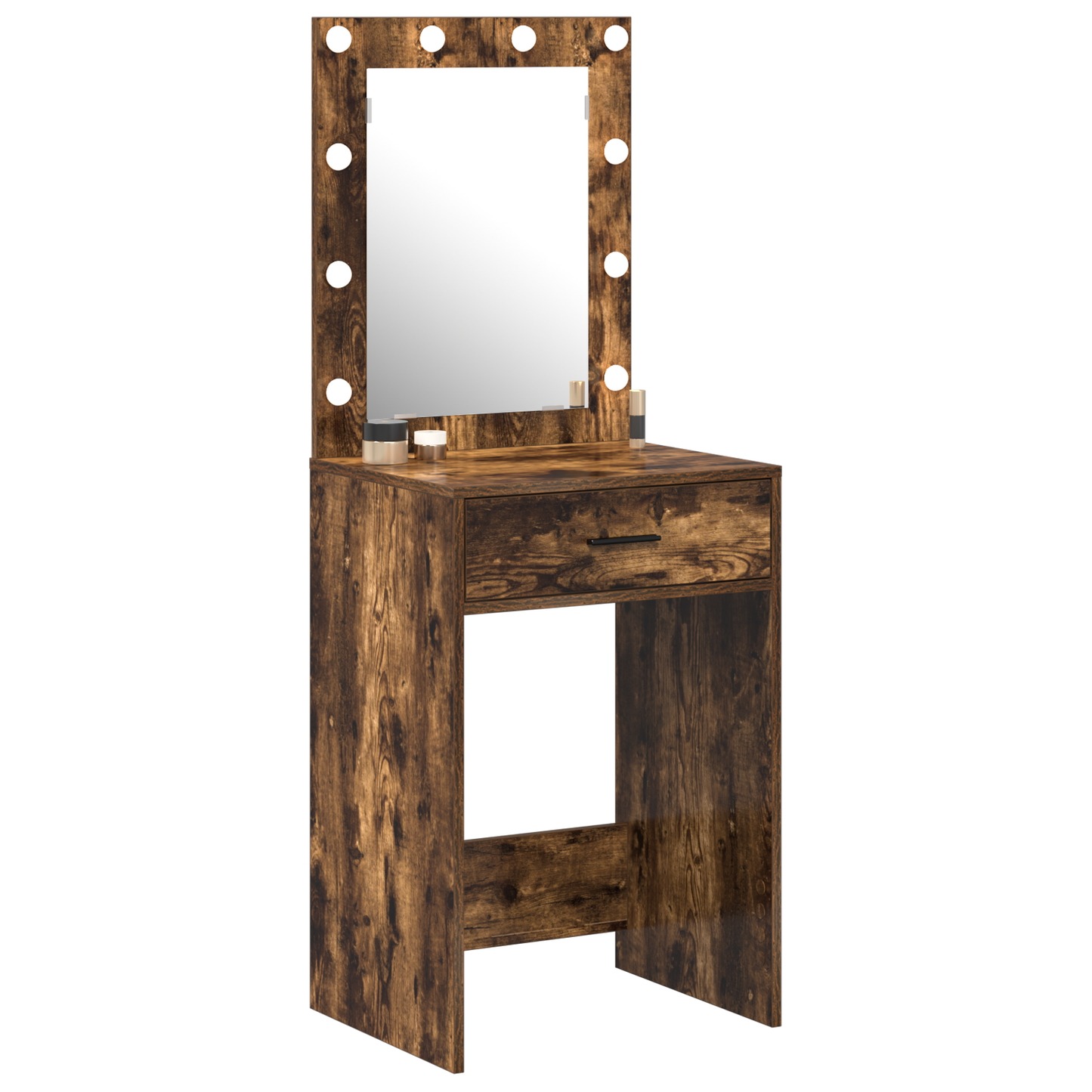 Modern Wooden Dressing Table Makeup Vanity Desk With Drawer & LED Lights Mirror