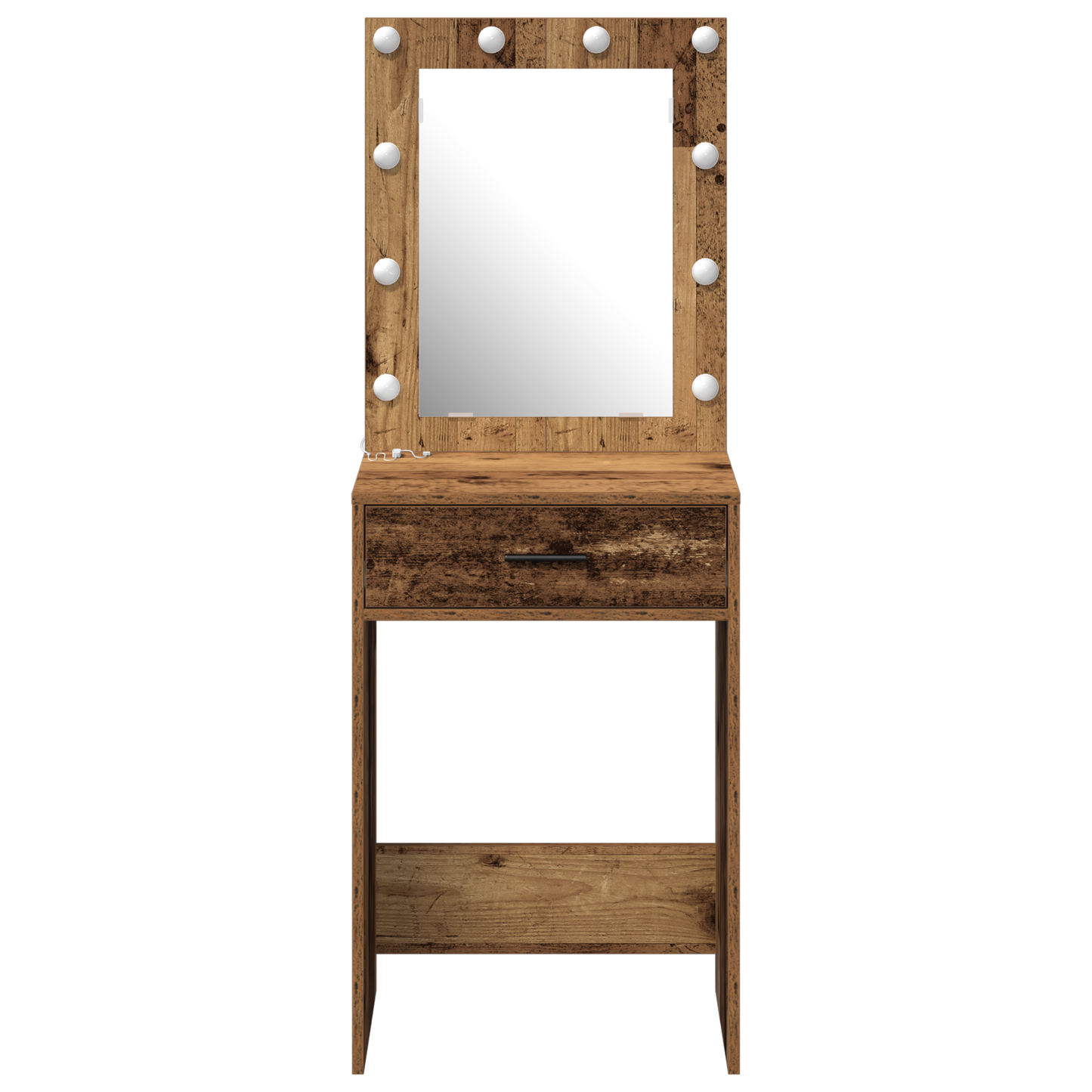Modern Wooden Dressing Table Makeup Vanity Desk With Drawer & LED Lights Mirror