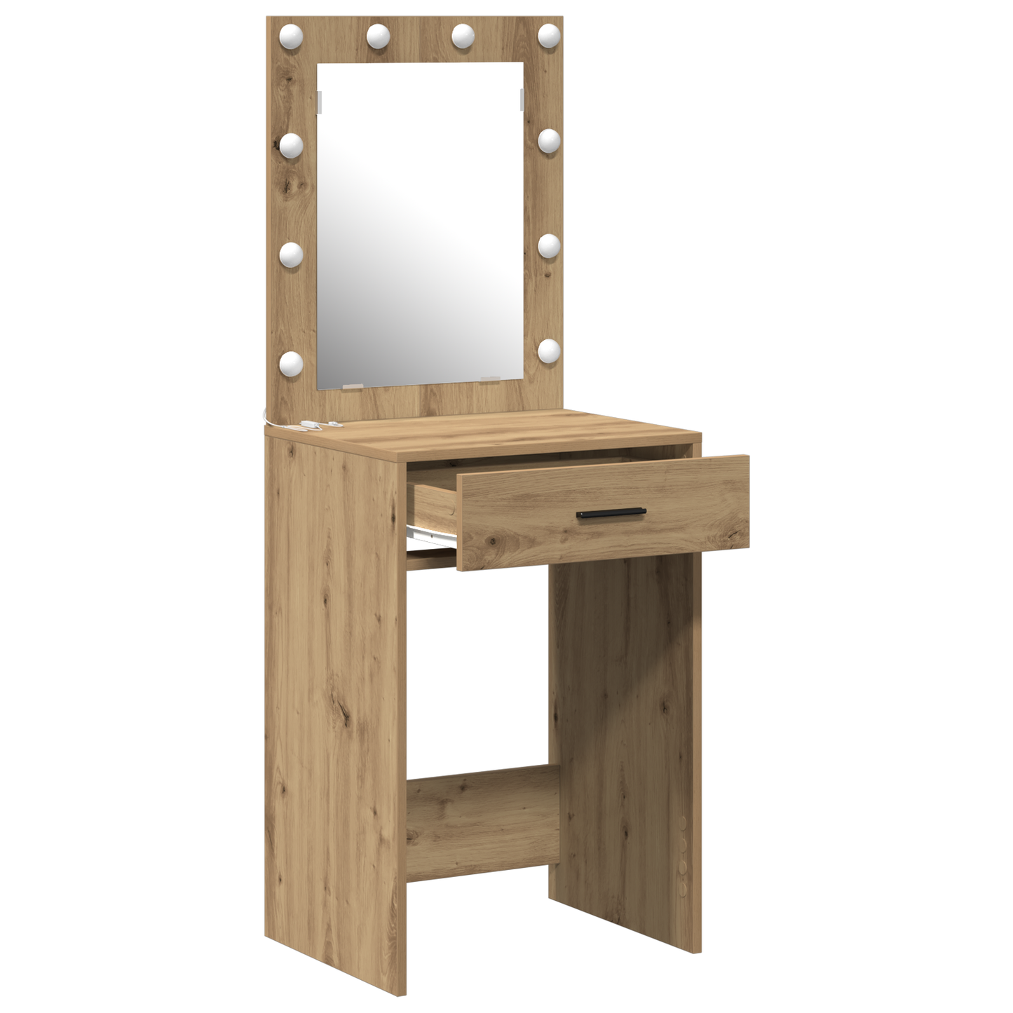 Modern Wooden Dressing Table Makeup Vanity Desk With Drawer & LED Lights Mirror