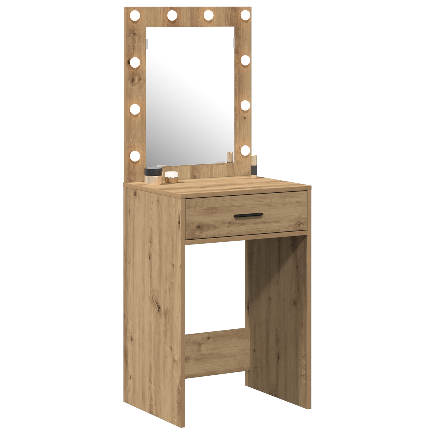 Modern Wooden Dressing Table Makeup Vanity Desk With Drawer & LED Lights Mirror