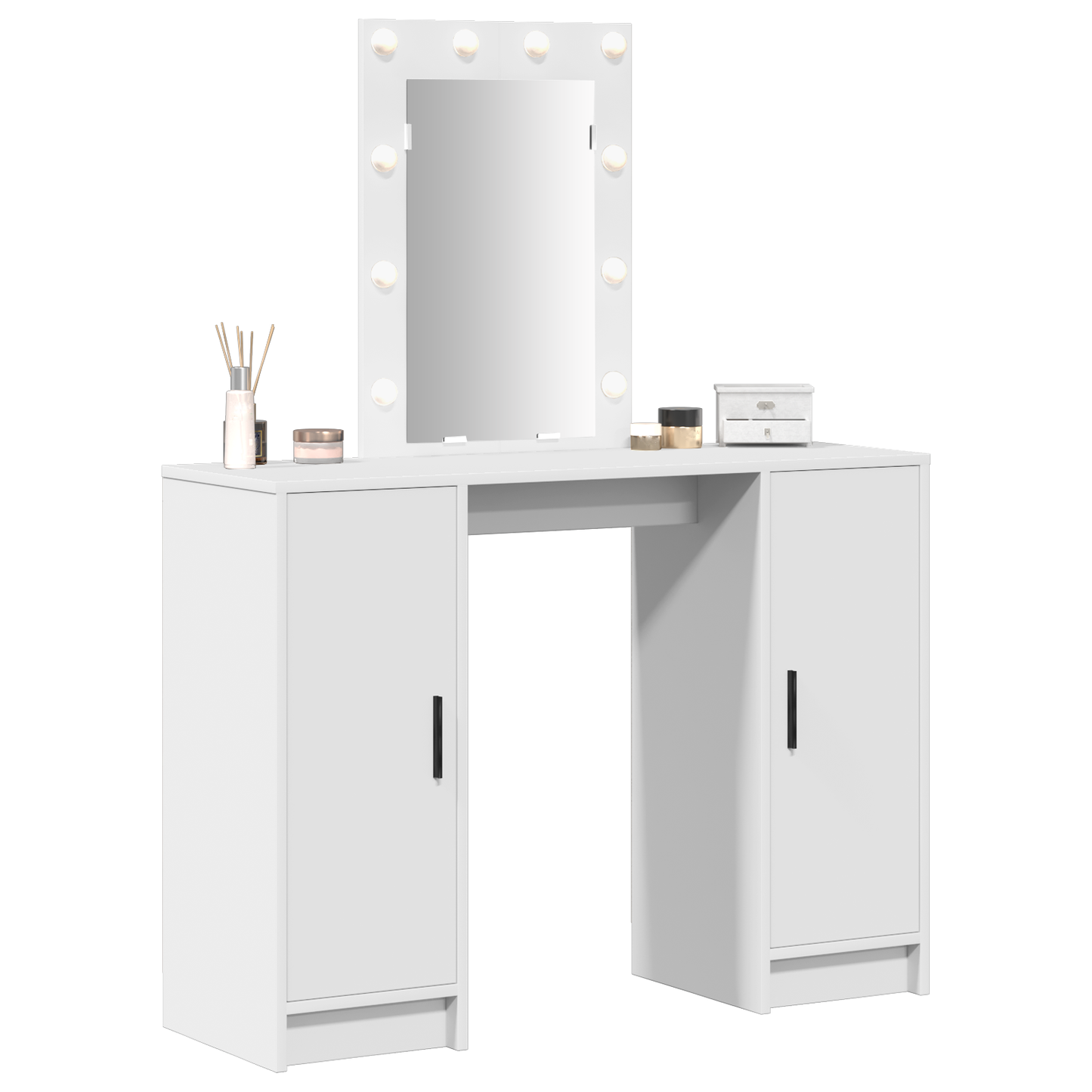 Modern Wooden Dressing Table Makeup Vanity Desk With LED Mirror & Cupoards