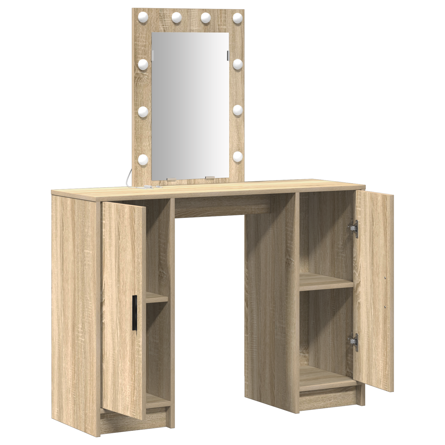 Modern Wooden Dressing Table Makeup Vanity Desk With LED Mirror & Cupoards