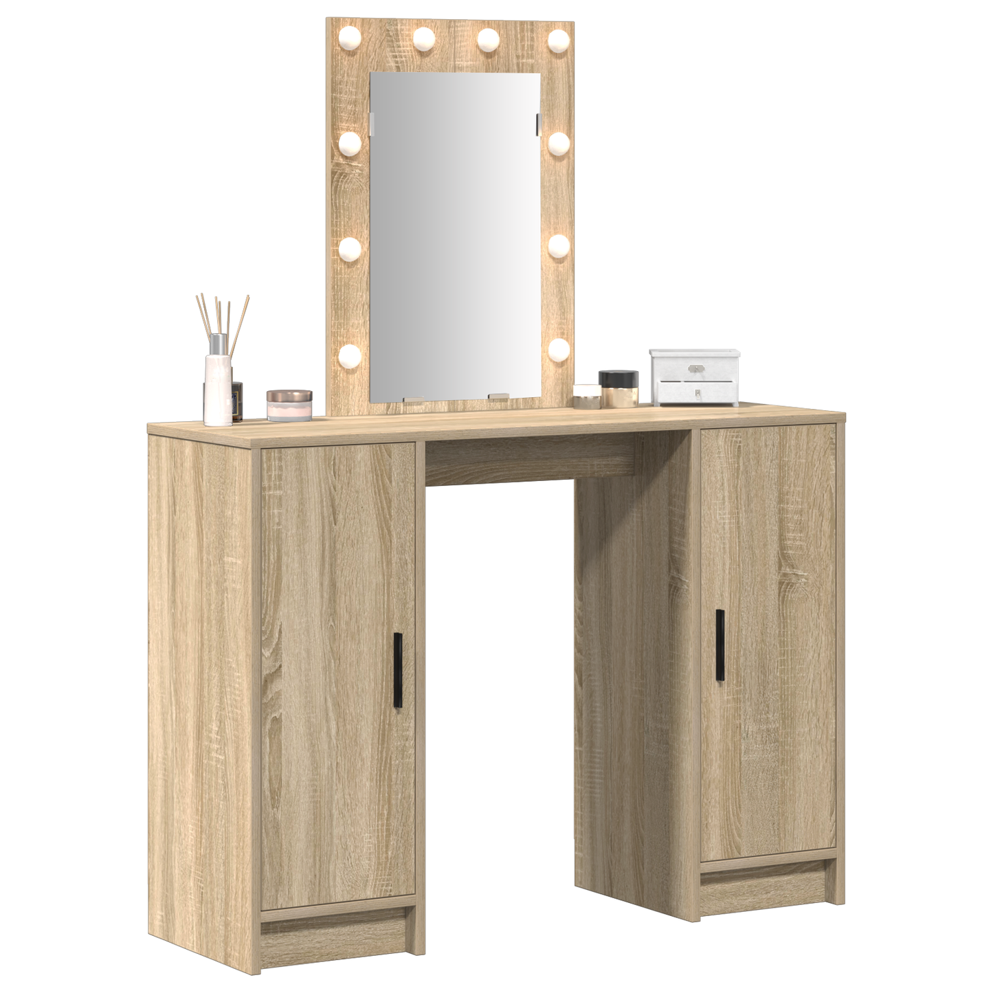 Modern Wooden Dressing Table Makeup Vanity Desk With LED Mirror & Cupoards