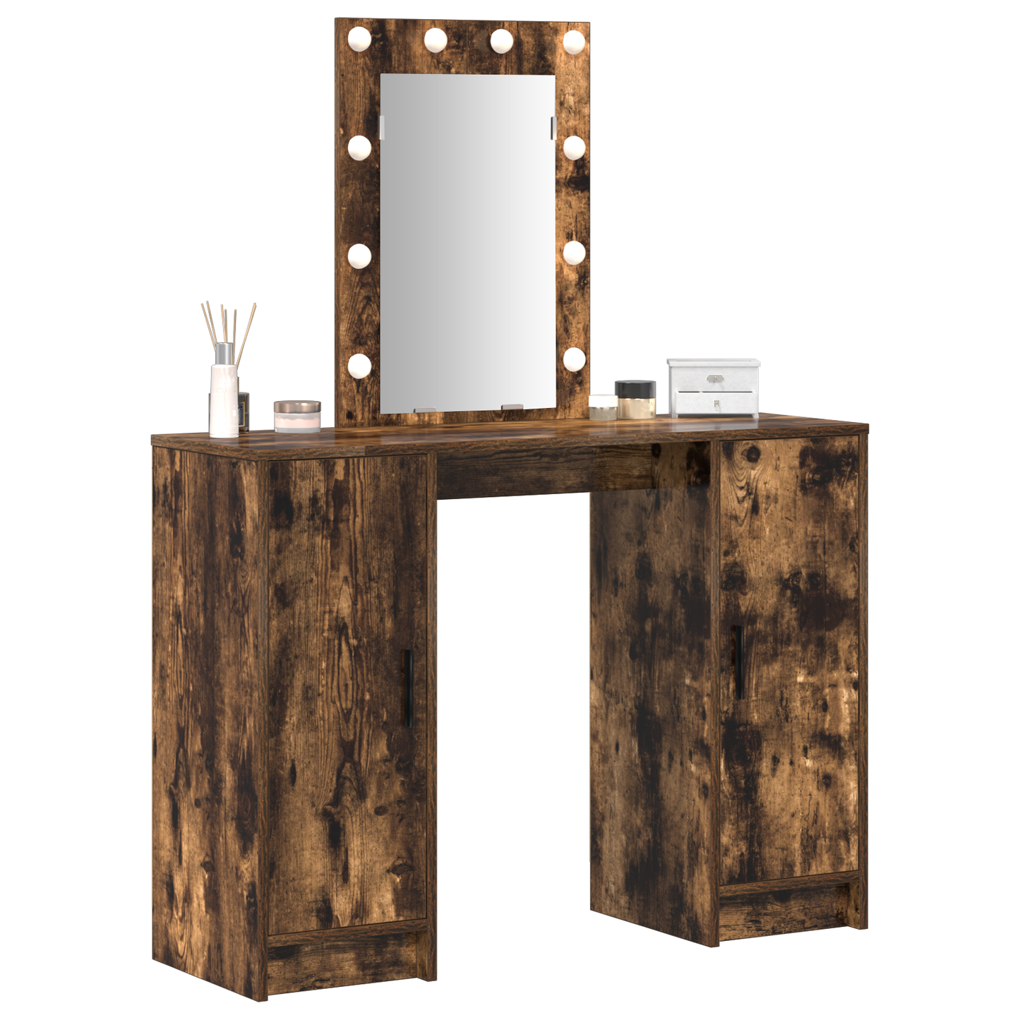 Modern Wooden Dressing Table Makeup Vanity Desk With LED Mirror & Cupoards