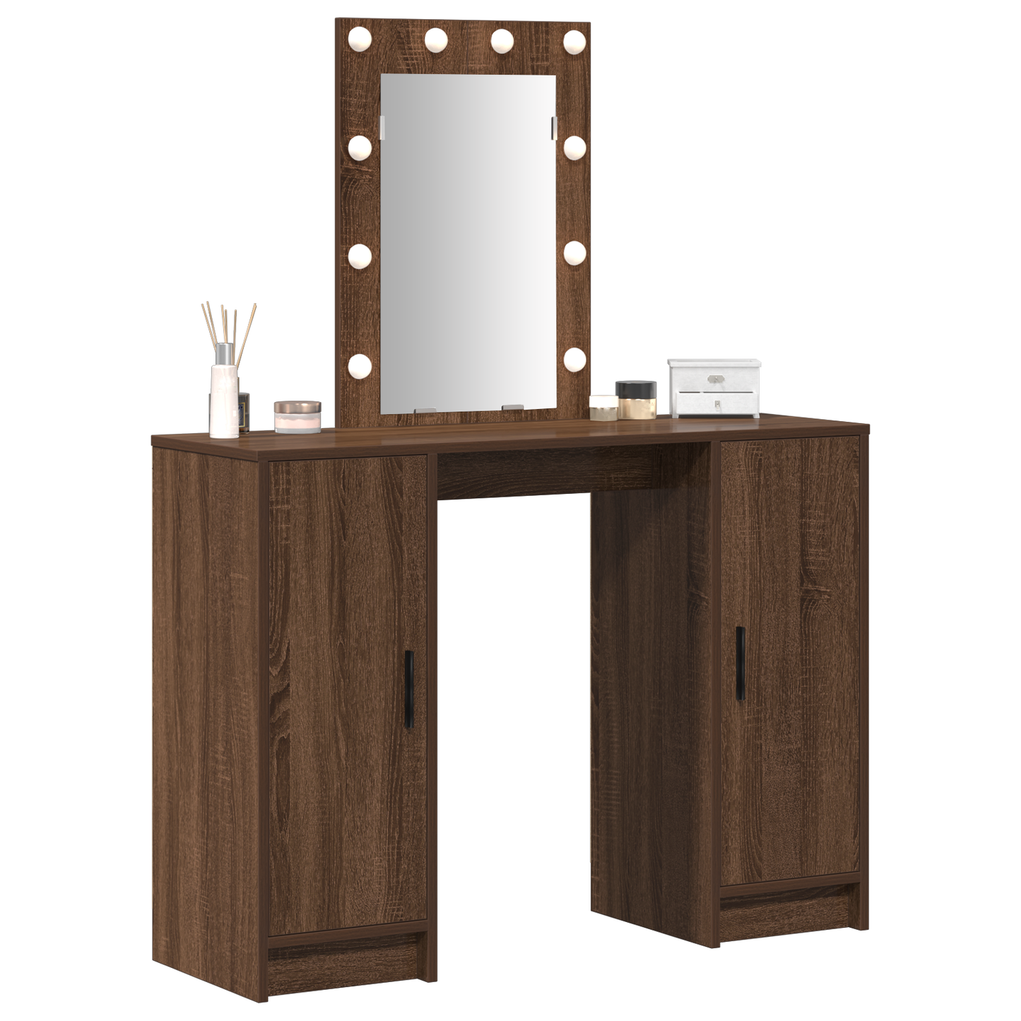 Modern Wooden Dressing Table Makeup Vanity Desk With LED Mirror & Cupoards