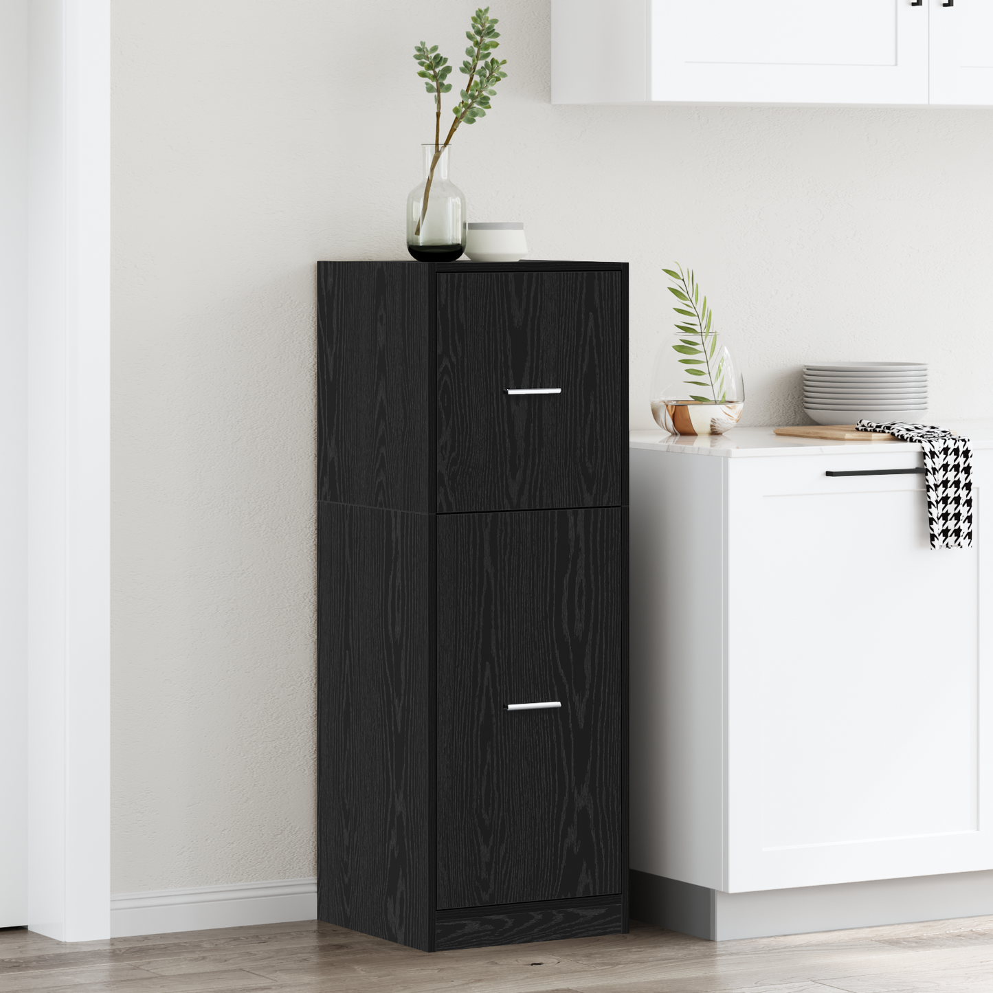 Modern Wooden Apothecary Storage Cabinet Unit With 2 Pull Out Drawers Doors Wood