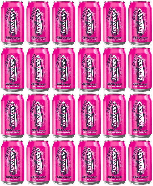 24 x Lucozade Energy Zero Sugar Drink Pink Lemonade 330Ml