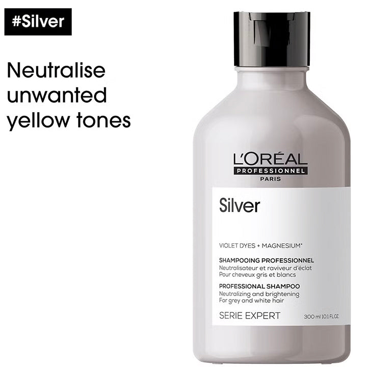 L'Oréal Professionnel Serié Expert Silver Shampoo Neutralises Yellow Tones & Brightens for Grey, White, and Light Blonde Hair 300 ml/10.14 oz