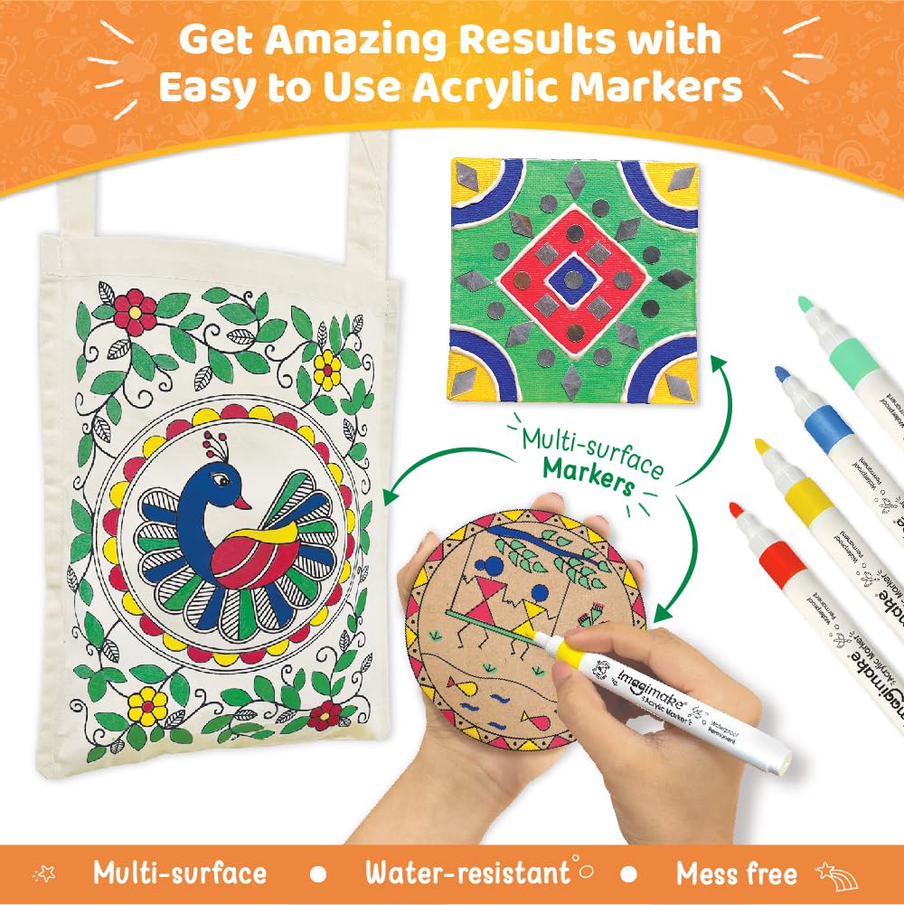 Imagimake Indian Art Forms Kit for Kids 8-12 — Madhubani, Warli, Mandala, Lippan & Block Printing