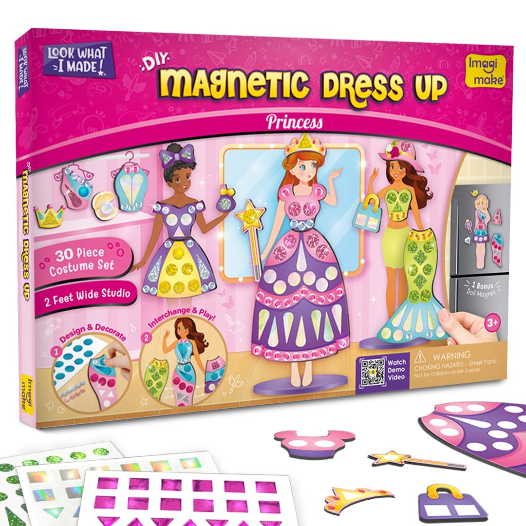 Imagimake DIY Magnetic Dress-Up Princess | 30-Piece Magnetic Dress-Up Toys for Kids