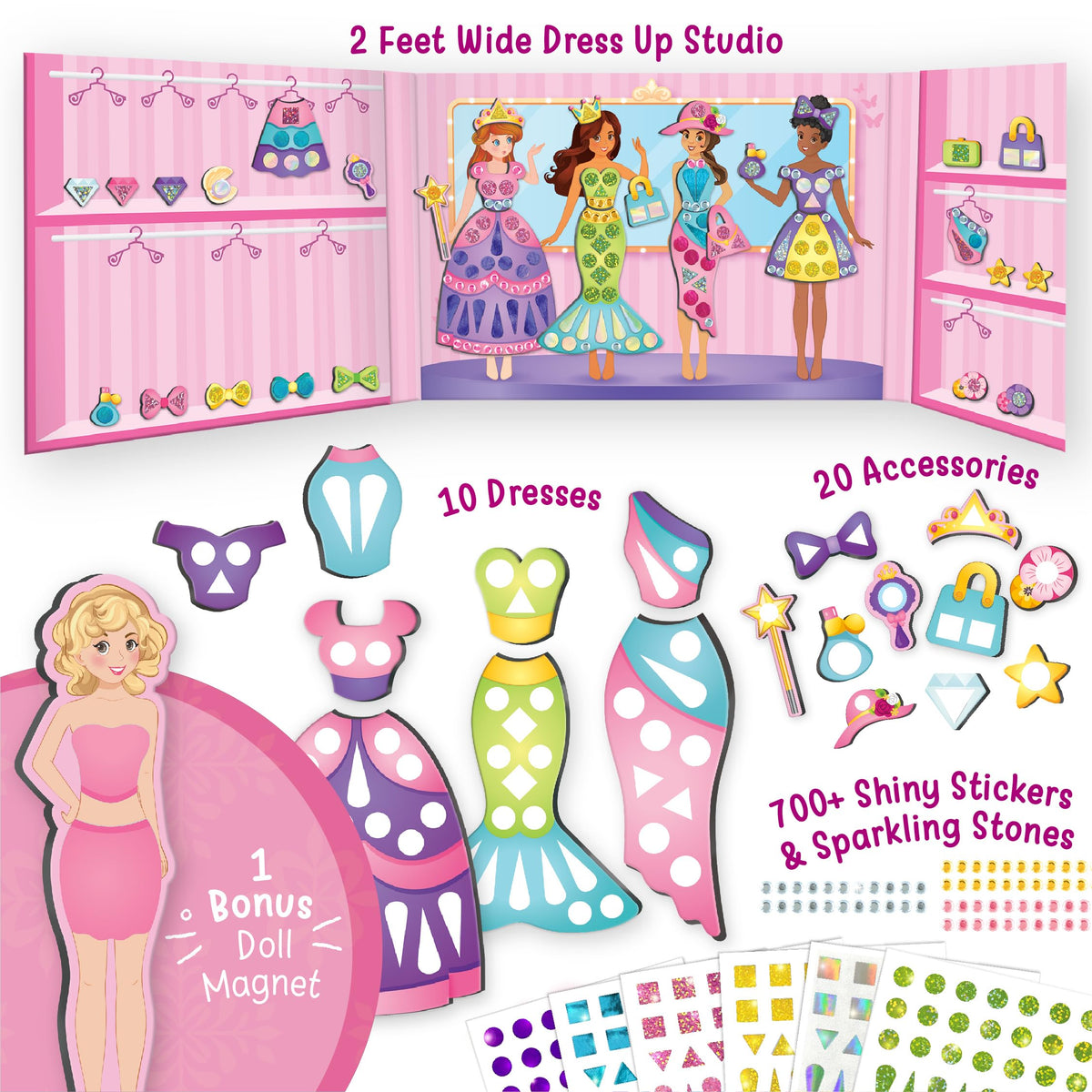 Imagimake DIY Magnetic Dress-Up Princess | 30-Piece Magnetic Dress-Up Toys for Kids