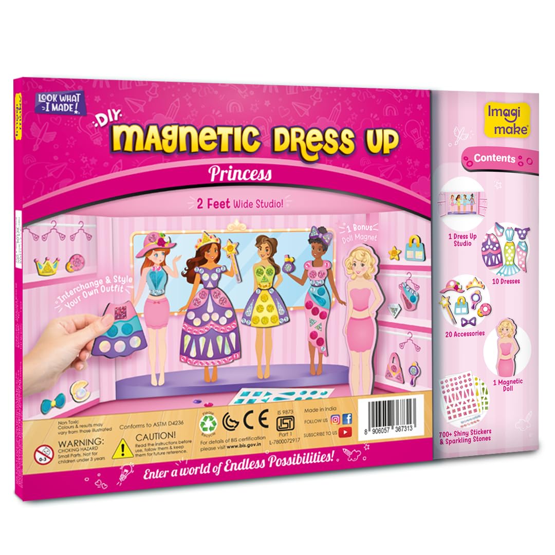 Imagimake DIY Magnetic Dress-Up Princess | 30-Piece Magnetic Dress-Up Toys for Kids