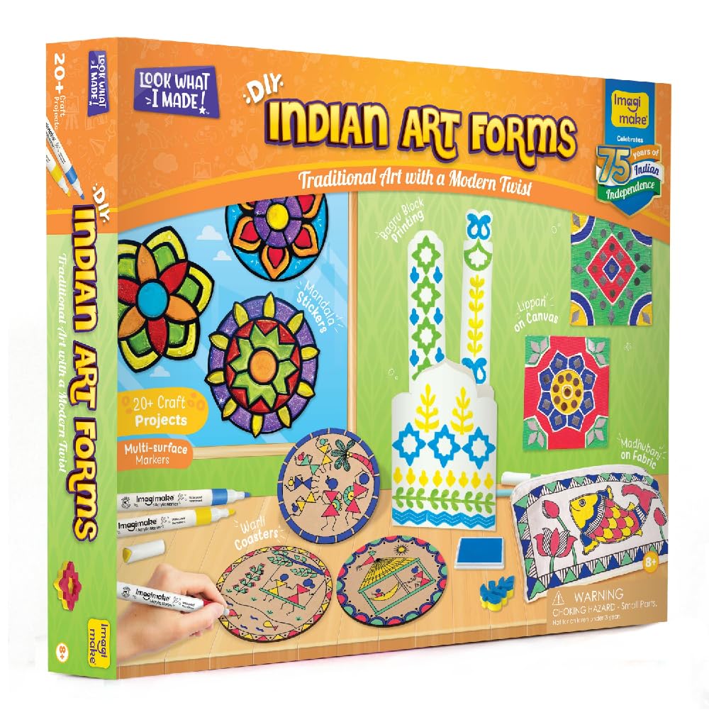 Imagimake Indian Art Forms Kit for Kids 8-12 — Madhubani, Warli, Mandala, Lippan & Block Printing
