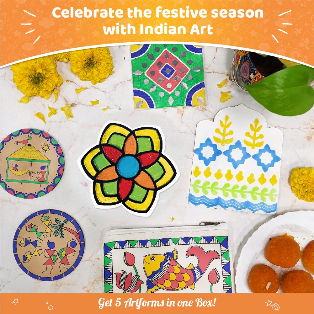 Imagimake Indian Art Forms Kit for Kids 8-12 — Madhubani, Warli, Mandala, Lippan & Block Printing