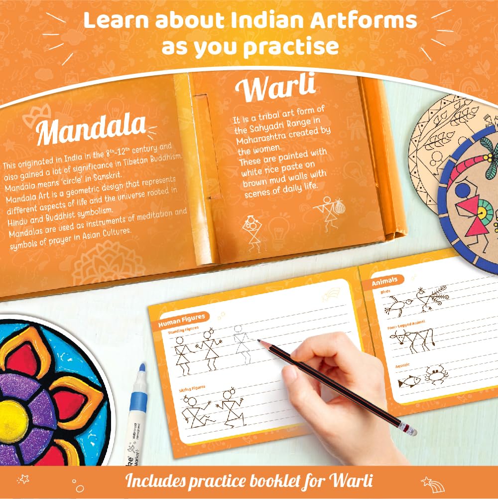 Imagimake Indian Art Forms Kit for Kids 8-12 — Madhubani, Warli, Mandala, Lippan & Block Printing