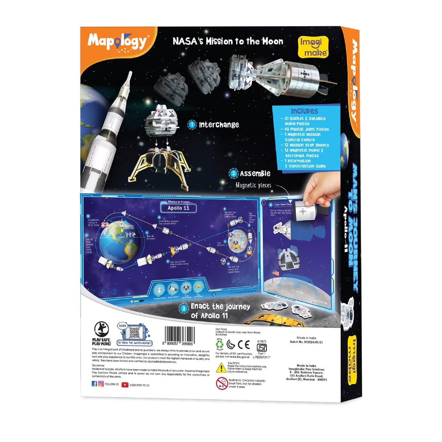 Imagimake Mapology: Man's Journey to Moon – NASA Apollo 11 Model Kit for Kids 8-13
