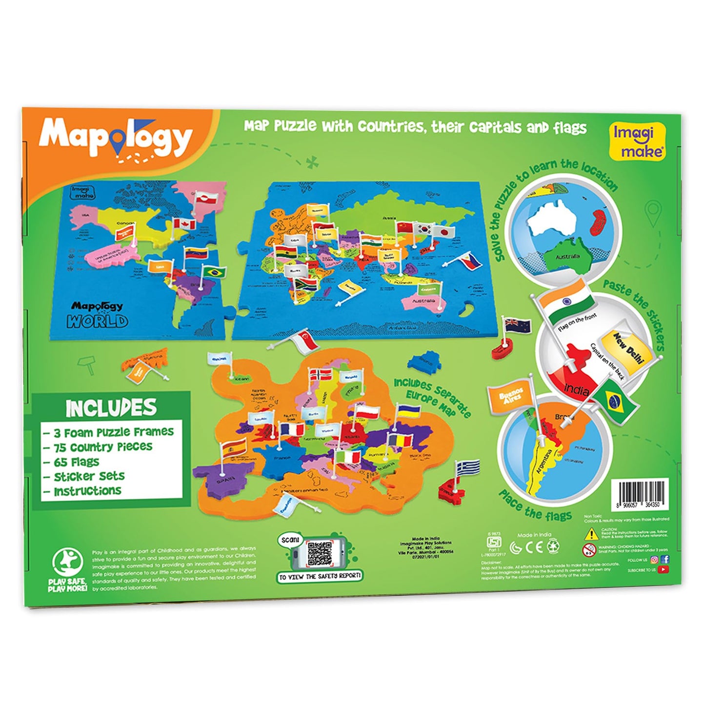 Imagimake Mapology World Map Puzzle – Flags & Capitals | Educational Jigsaw for Kids 5-12 | Geography Gifts