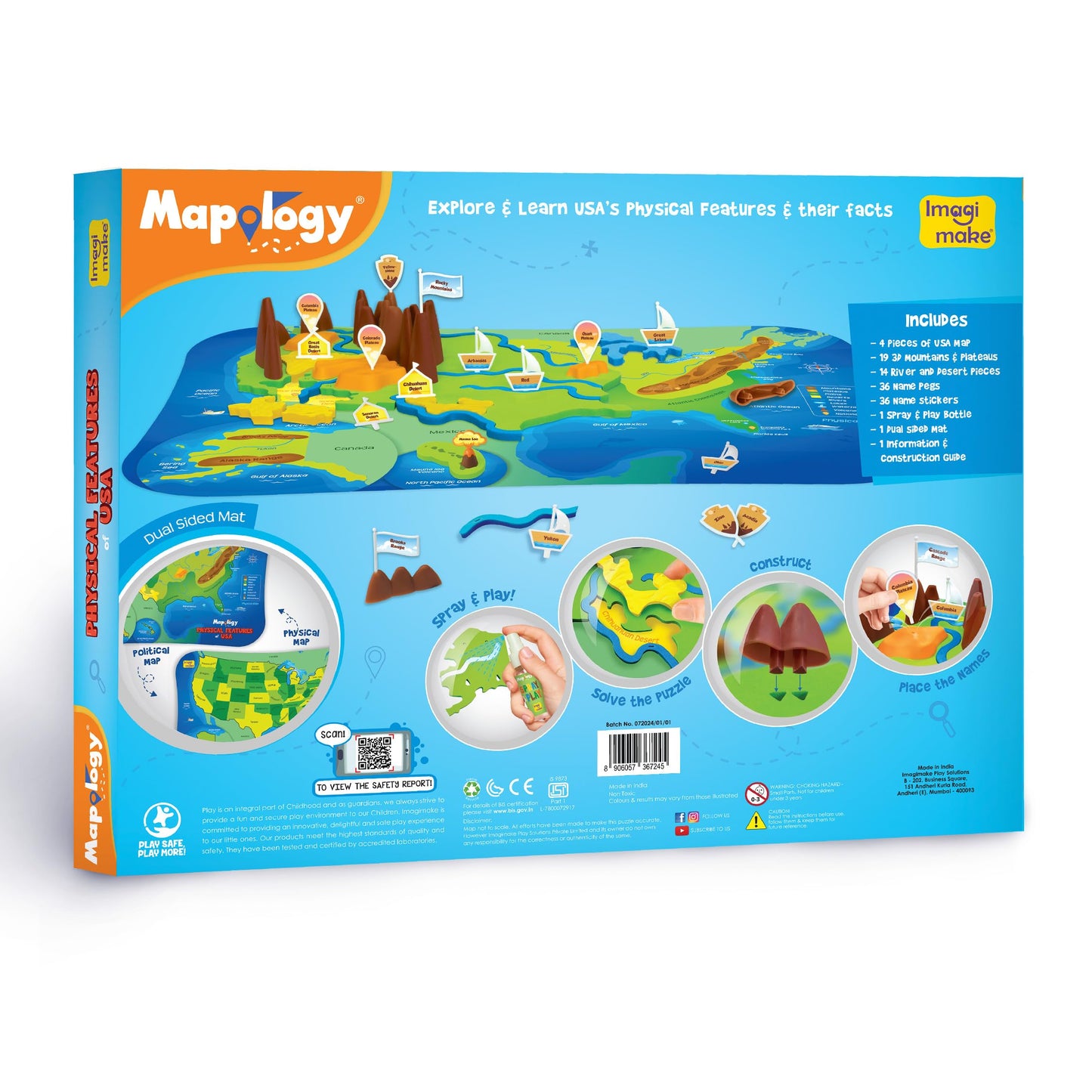 Imagimake Mapology USA Puzzle – 3D Physical Features Map for Kids 8–13