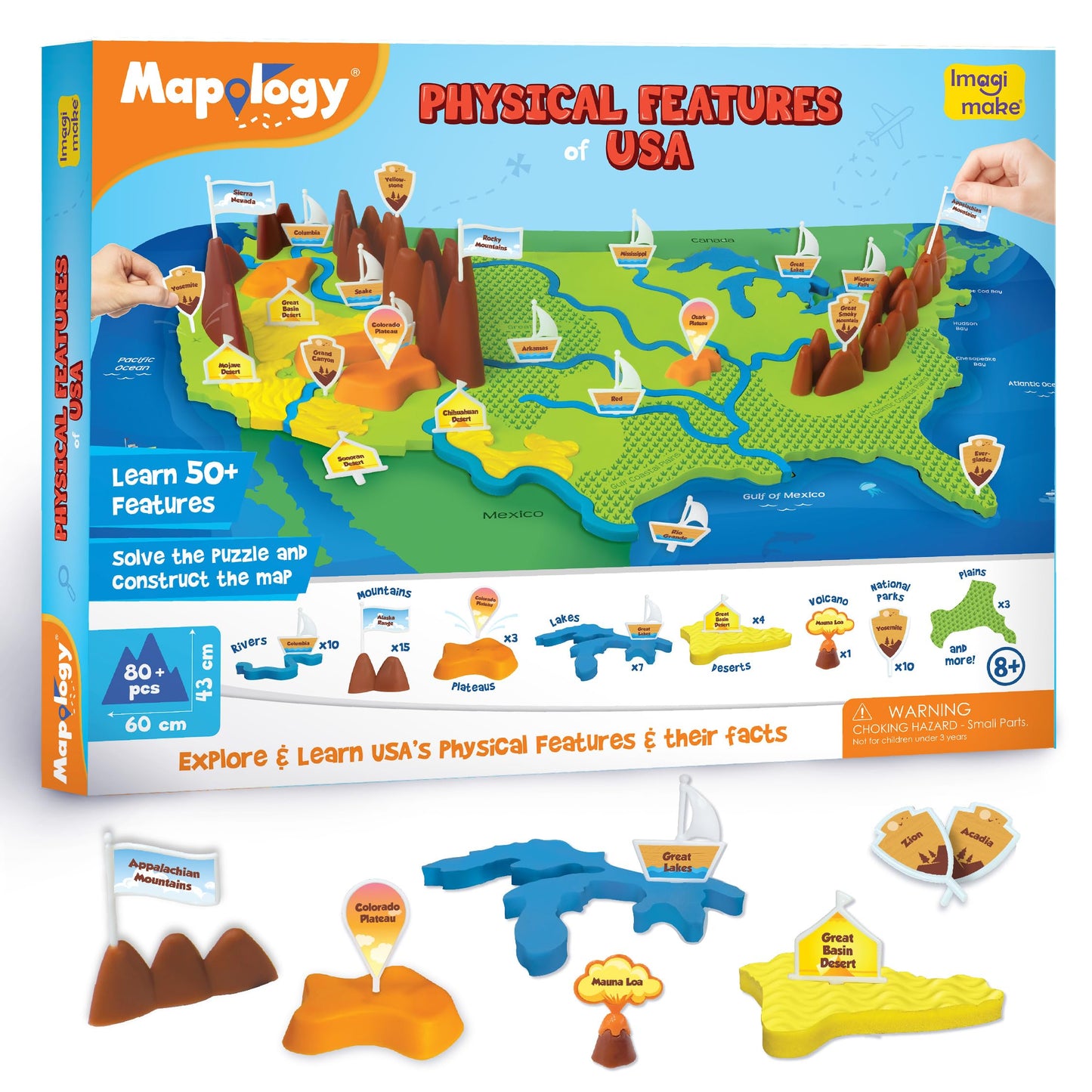 Imagimake Mapology USA Puzzle – 3D Physical Features Map for Kids 8–13