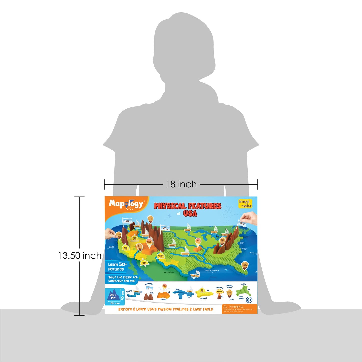 Imagimake Mapology USA Puzzle – 3D Physical Features Map for Kids 8–13
