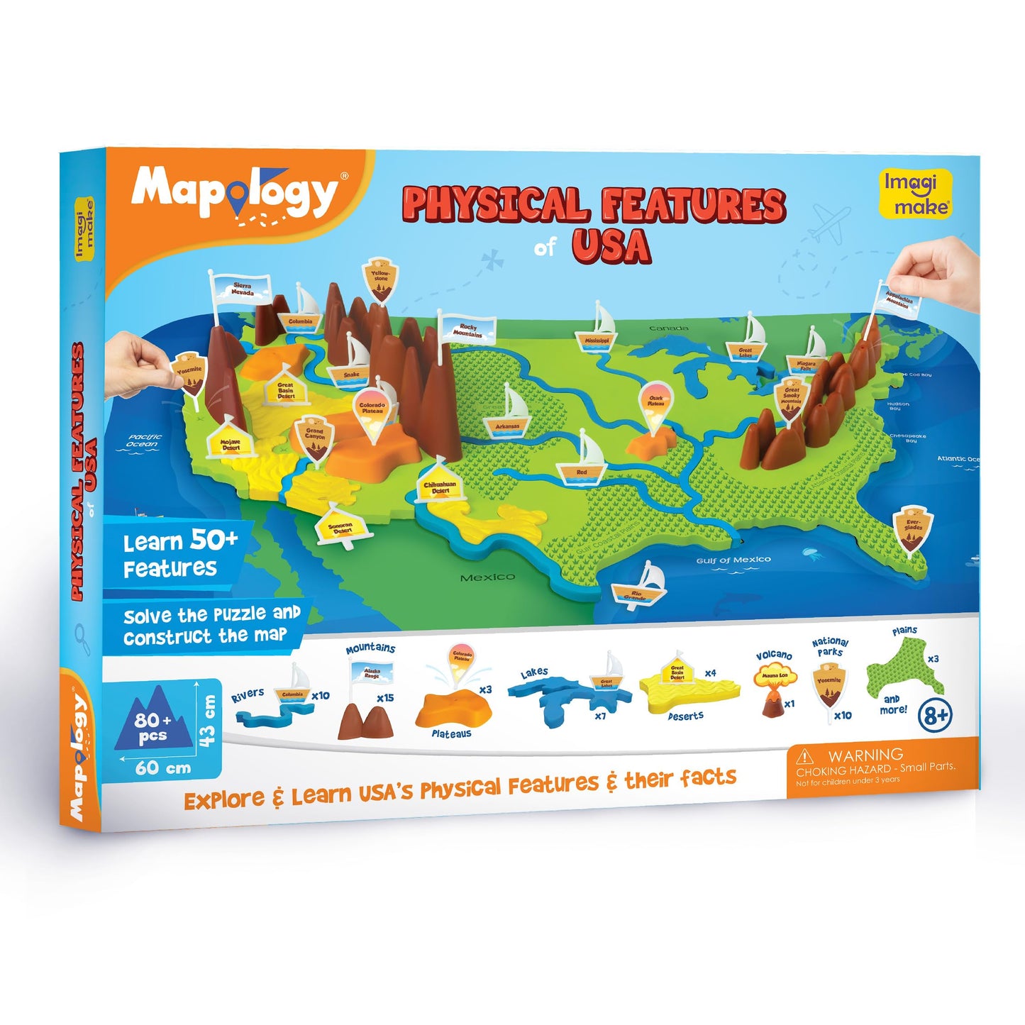 Imagimake Mapology USA Puzzle – 3D Physical Features Map for Kids 8–13