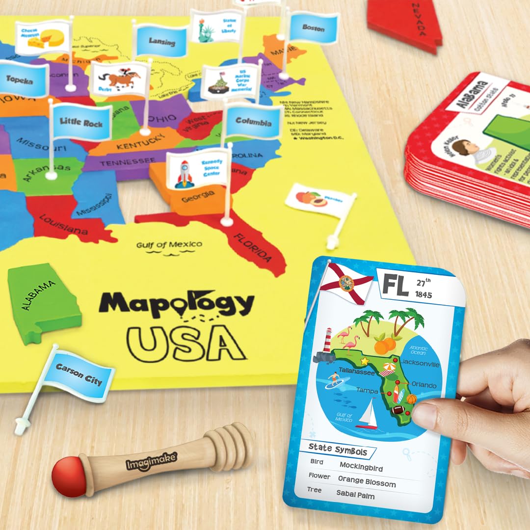 Imagimake Mapology United States Flash Card Puzzle — Flags, Capitals, and Geography Facts for Kids 5-9