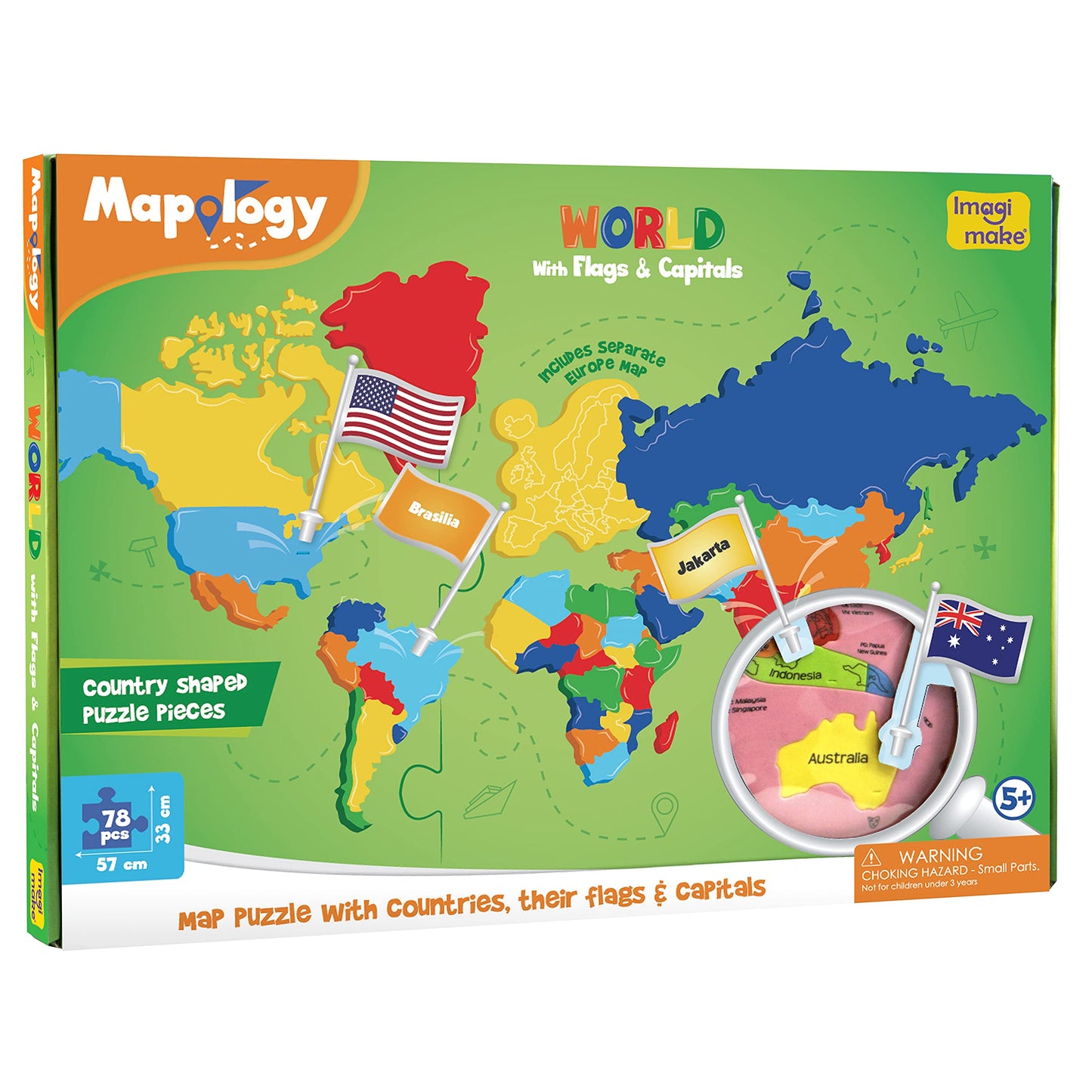 Imagimake Mapology World Map Puzzle – Flags & Capitals | Educational Jigsaw for Kids 5-12 | Geography Gifts