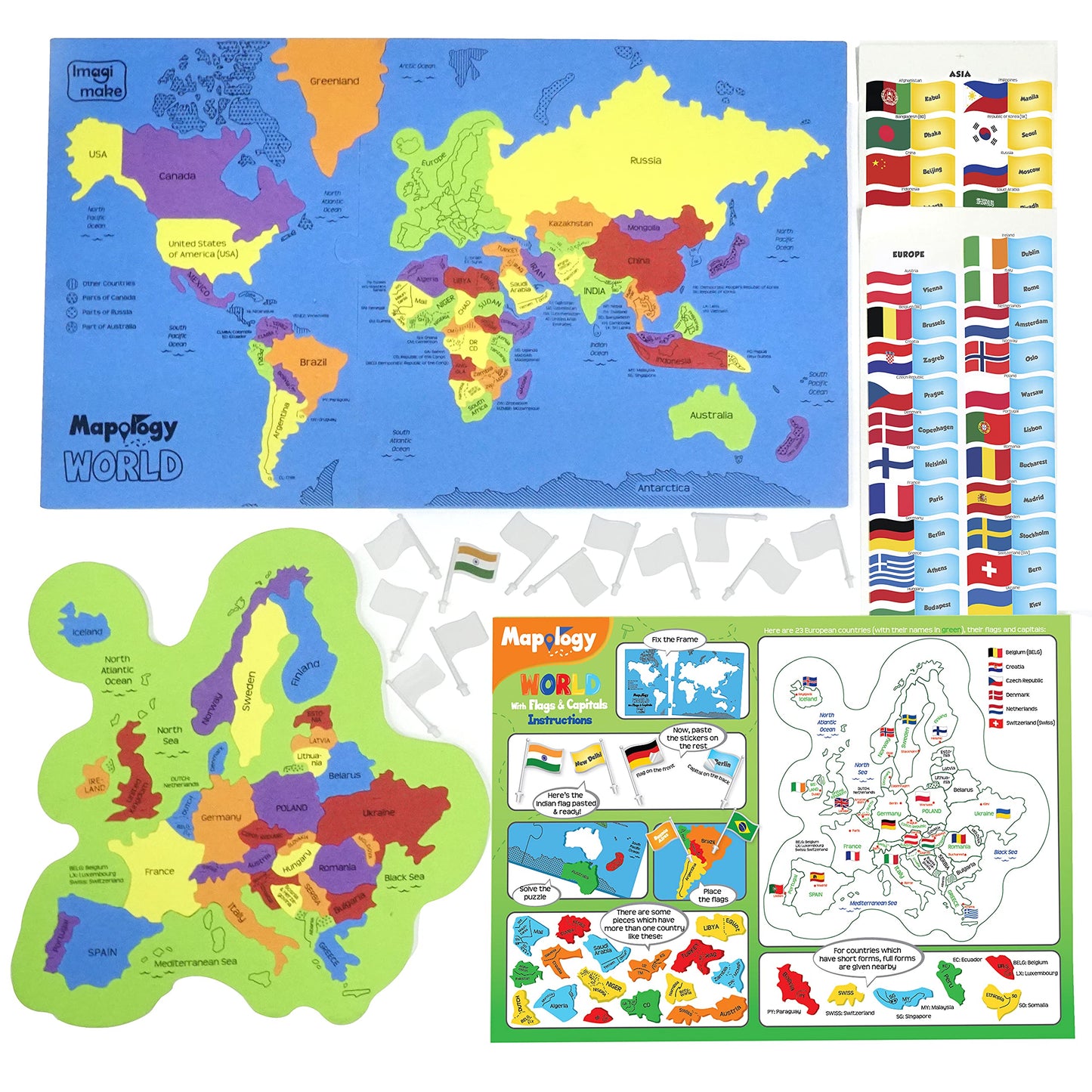 Imagimake Mapology World Map Puzzle – Flags & Capitals | Educational Jigsaw for Kids 5-12 | Geography Gifts