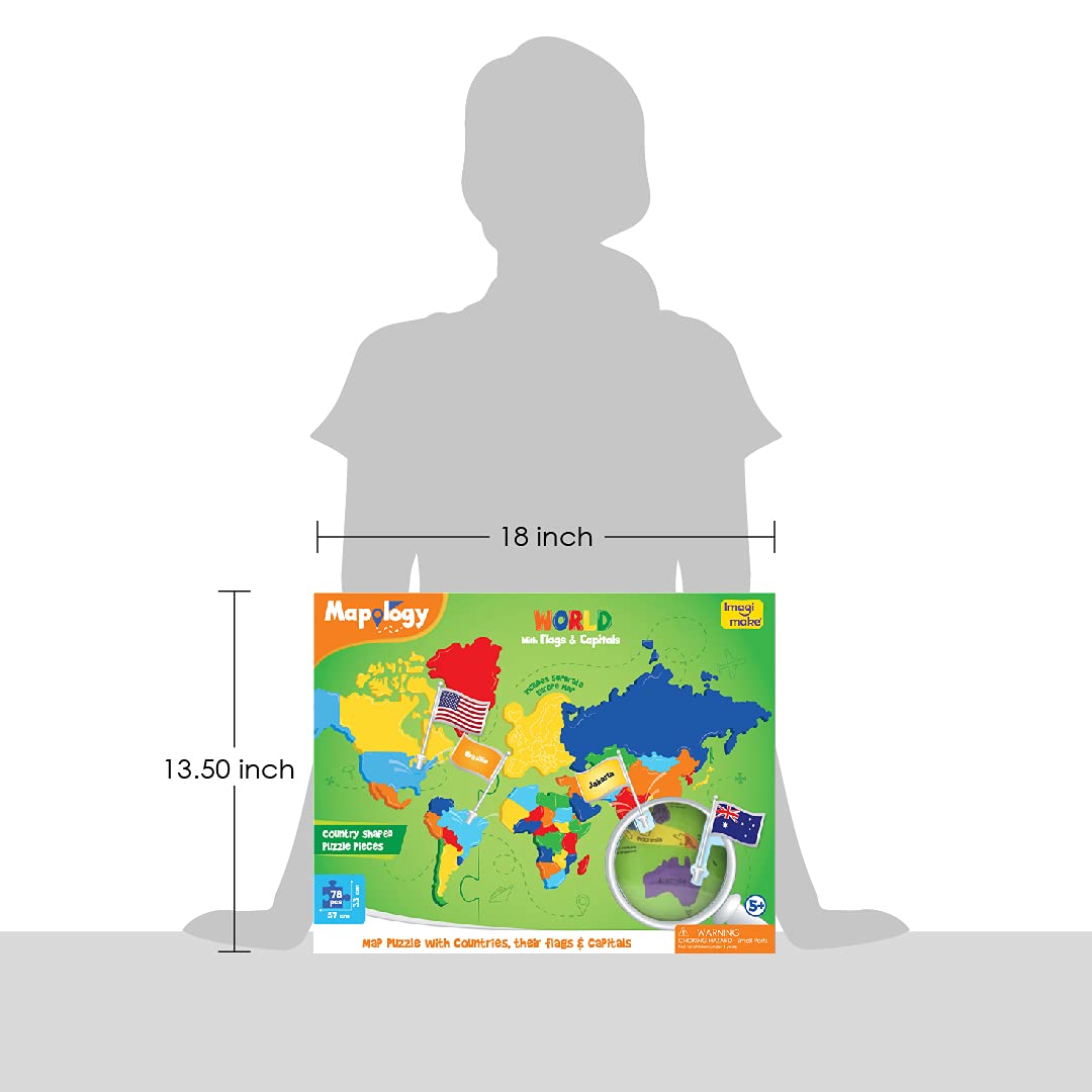 Imagimake Mapology World Map Puzzle – Flags & Capitals | Educational Jigsaw for Kids 5-12 | Geography Gifts
