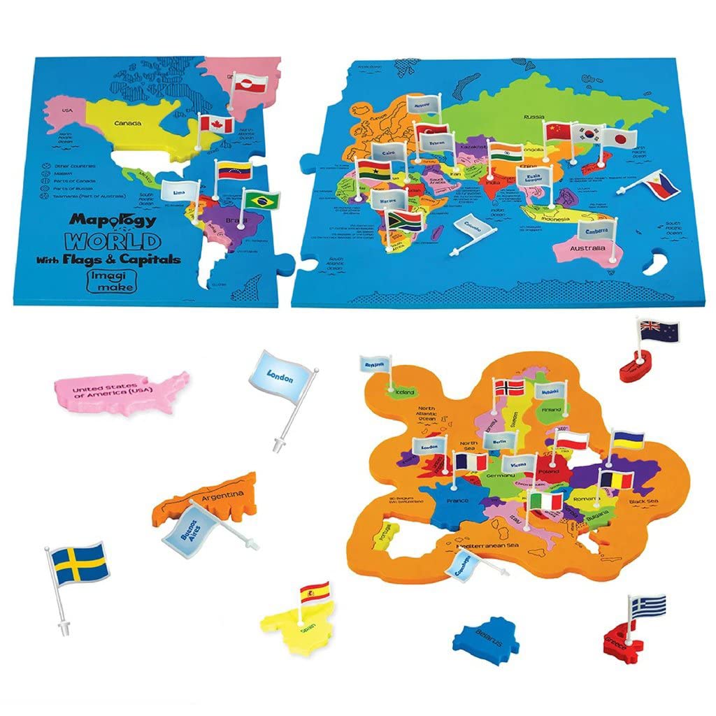 Imagimake Mapology World Map Puzzle – Flags & Capitals | Educational Jigsaw for Kids 5-12 | Geography Gifts