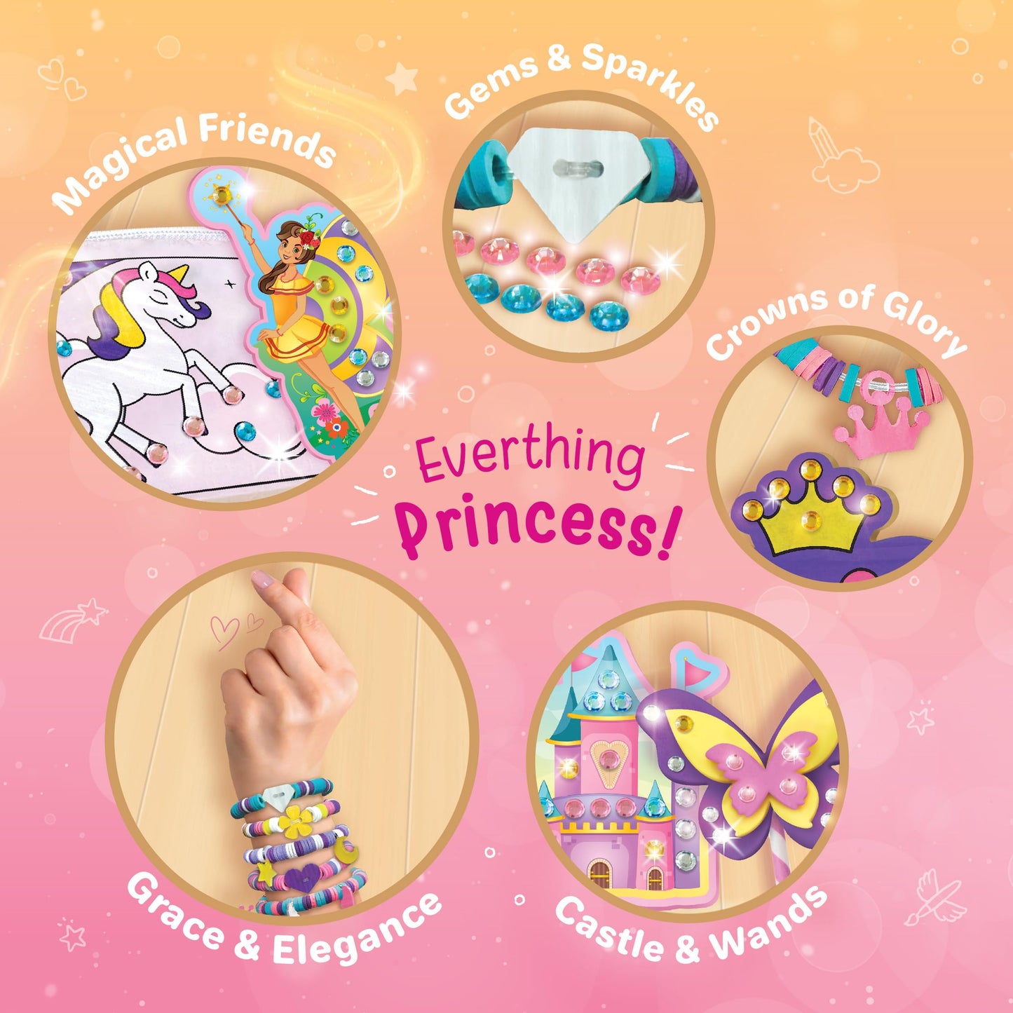 Imagimake Princess Craft Kit | 10 Mess-Free DIY Activities for Girls 5+ | Bracelet Making, Unicorn Pouch & Frame