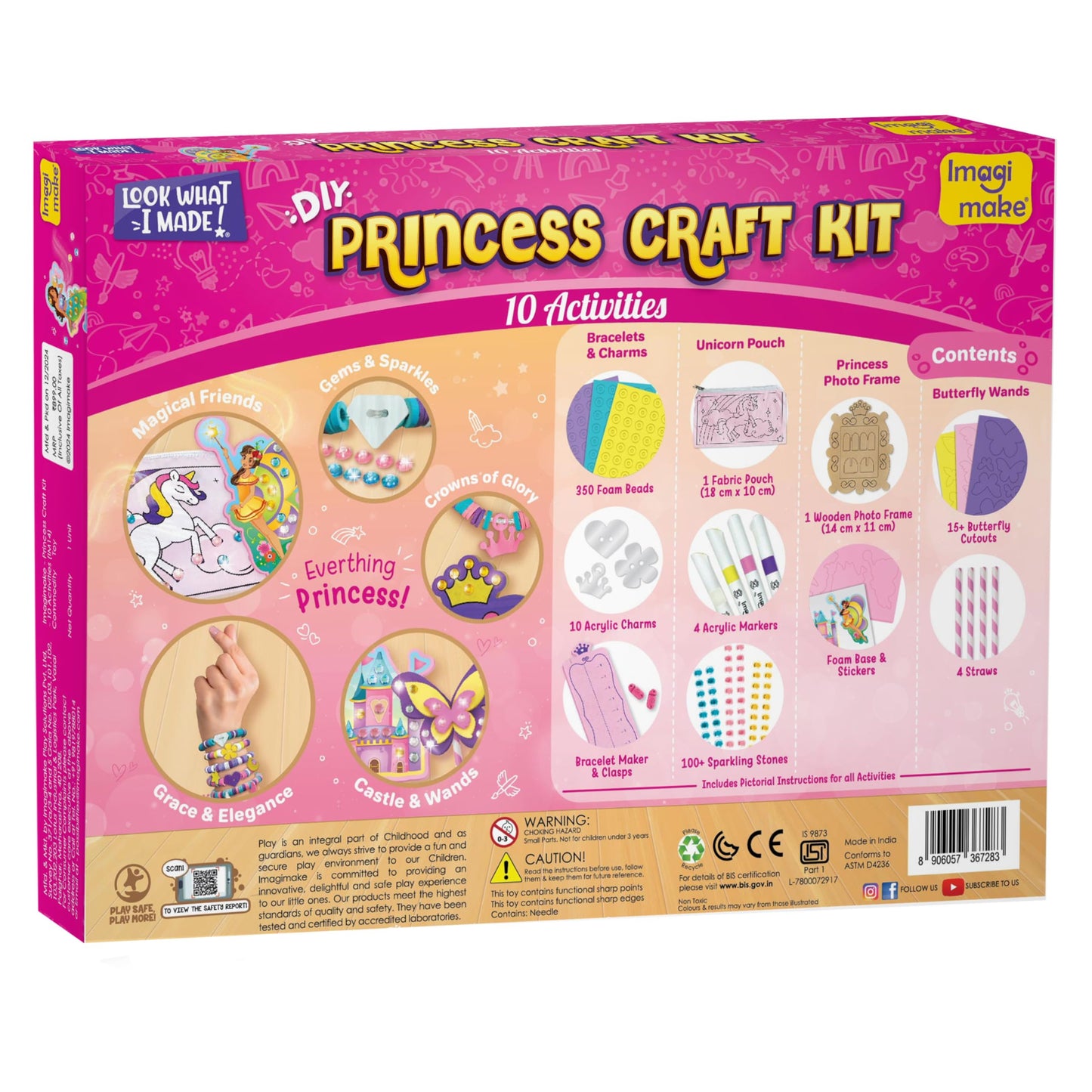 Imagimake Princess Craft Kit | 10 Mess-Free DIY Activities for Girls 5+ | Bracelet Making, Unicorn Pouch & Frame
