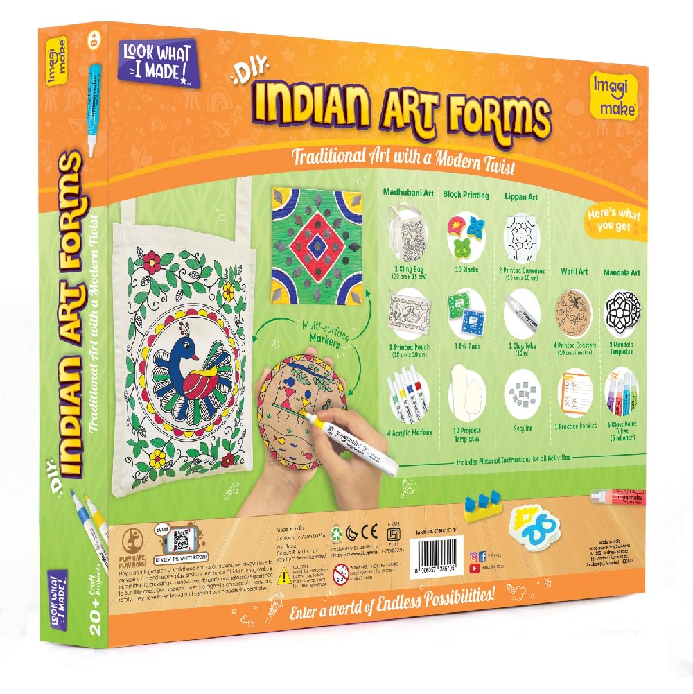 Imagimake Indian Art Forms Kit for Kids 8-12 — Madhubani, Warli, Mandala, Lippan & Block Printing