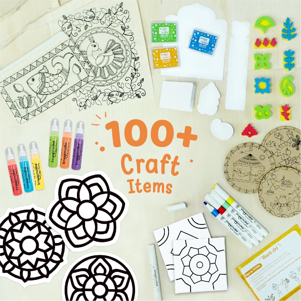 Imagimake Indian Art Forms Kit for Kids 8-12 — Madhubani, Warli, Mandala, Lippan & Block Printing