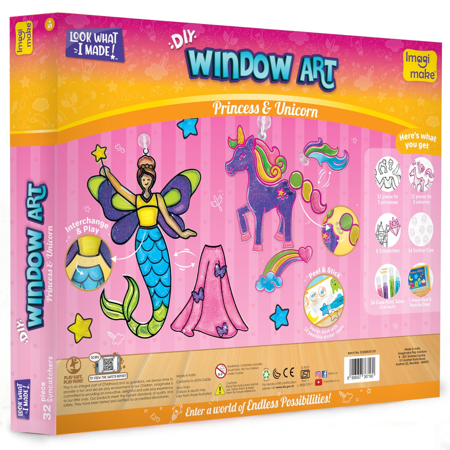 Imagimake Window Art Princess & Unicorn Suncatcher Kit for Kids 5–8