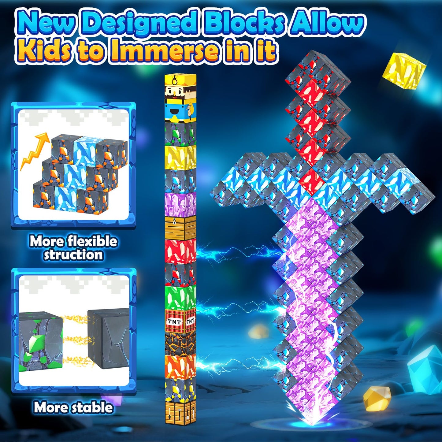 Imagiomo 100PCS Magnetic Blocks - Mine Magnet World Adventure Set for Ages 3-8 | STEM Building Toys