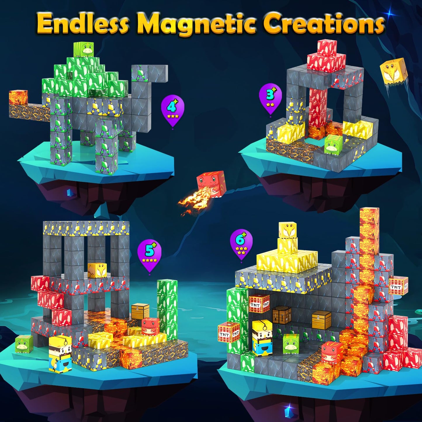 Imagiomo 100PCS Magnetic Blocks - Mine World Dinosaur Adventure Set for Kids 3-12