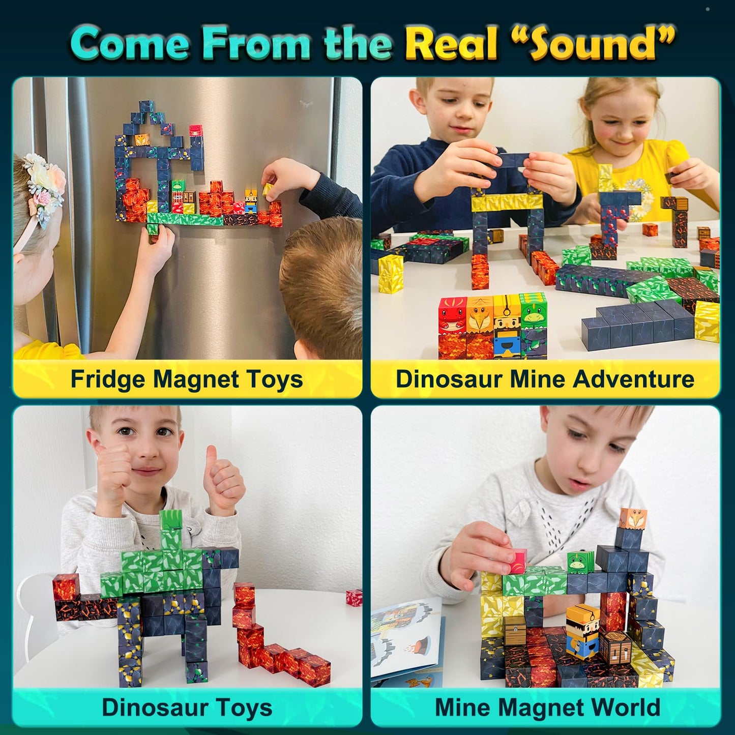 Imagiomo 100PCS Magnetic Blocks - Mine World Dinosaur Adventure Set for Kids 3-12