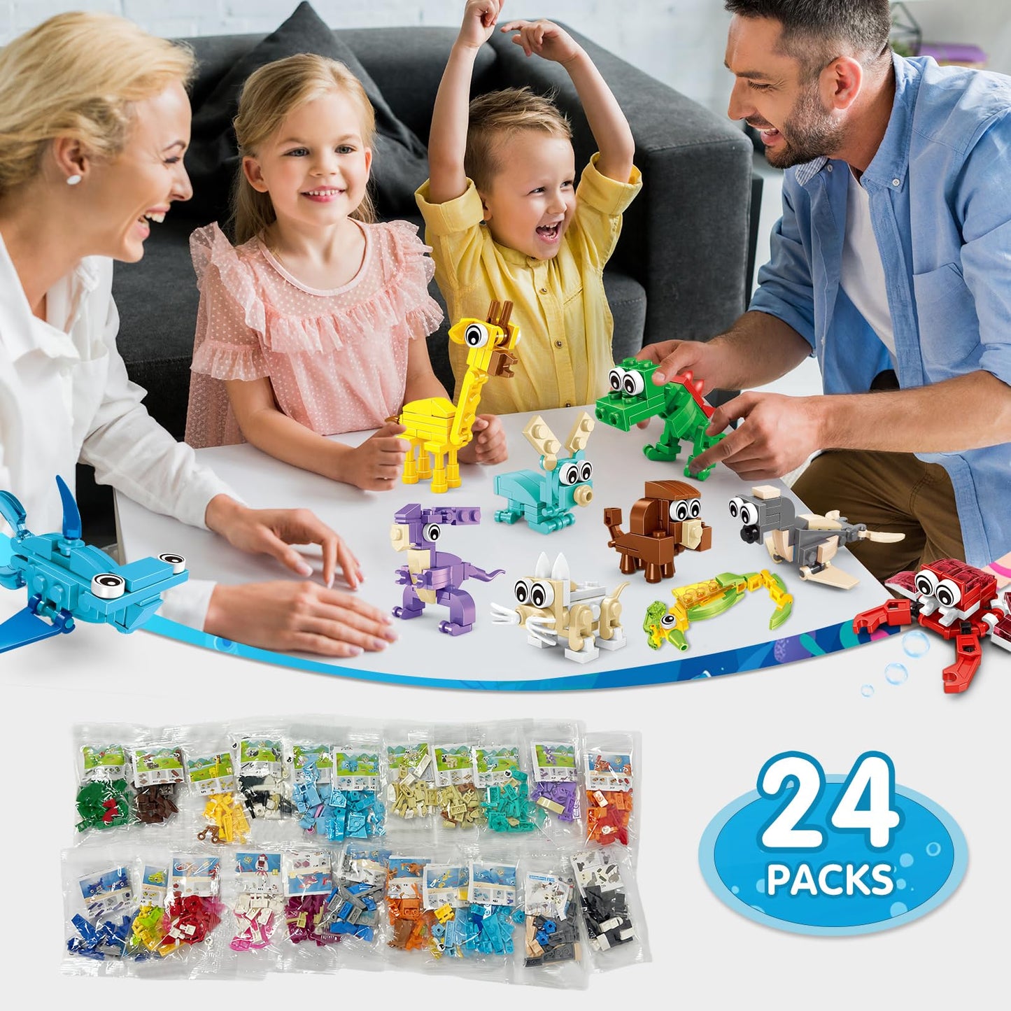 IMCUAMK 24 Pcs Animal Building Sets – 72 Figures, 3-in-1 STEM Blocks for Kids 6+