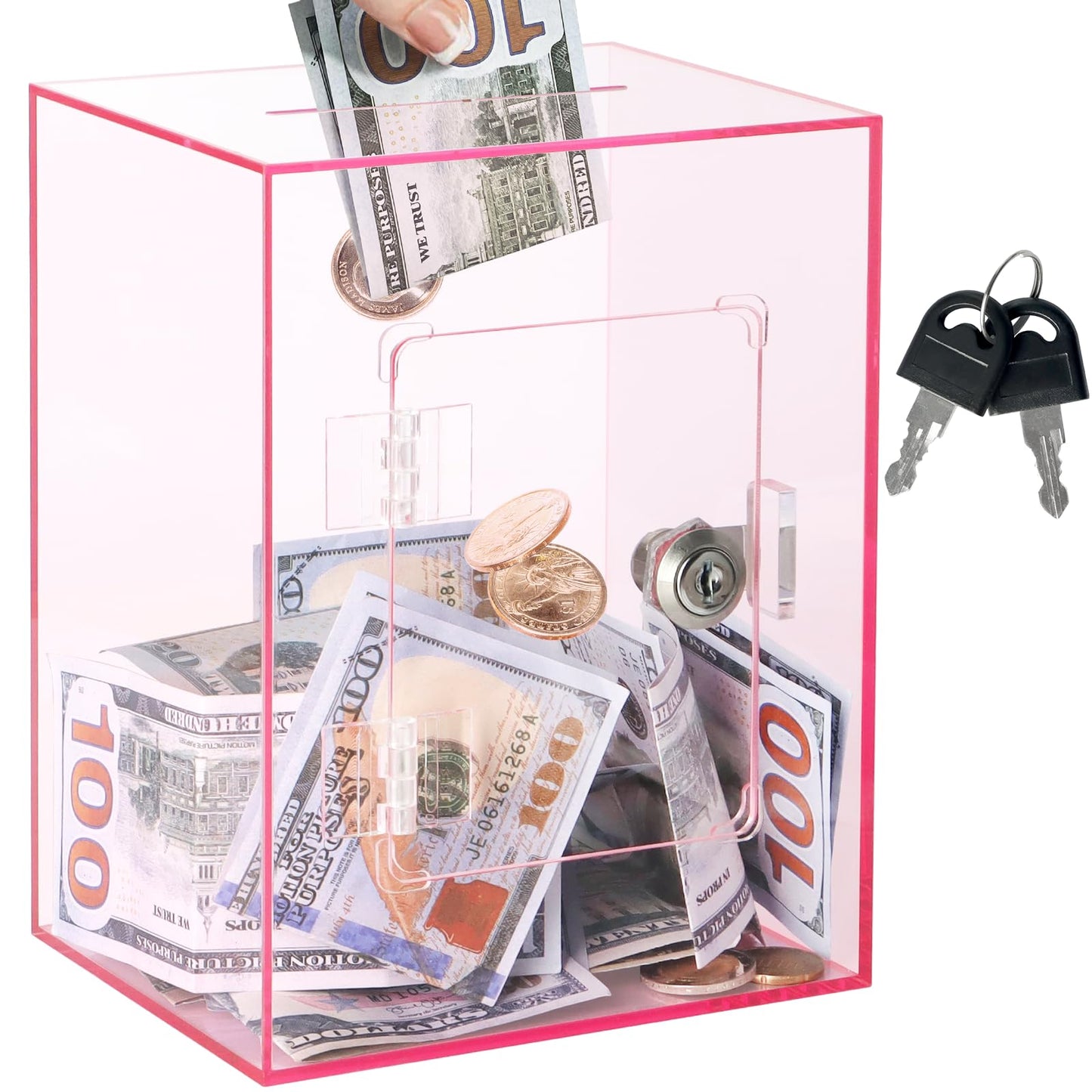 Imeepa Clear Acrylic Piggy Bank with Lock – Pink, Large Capacity