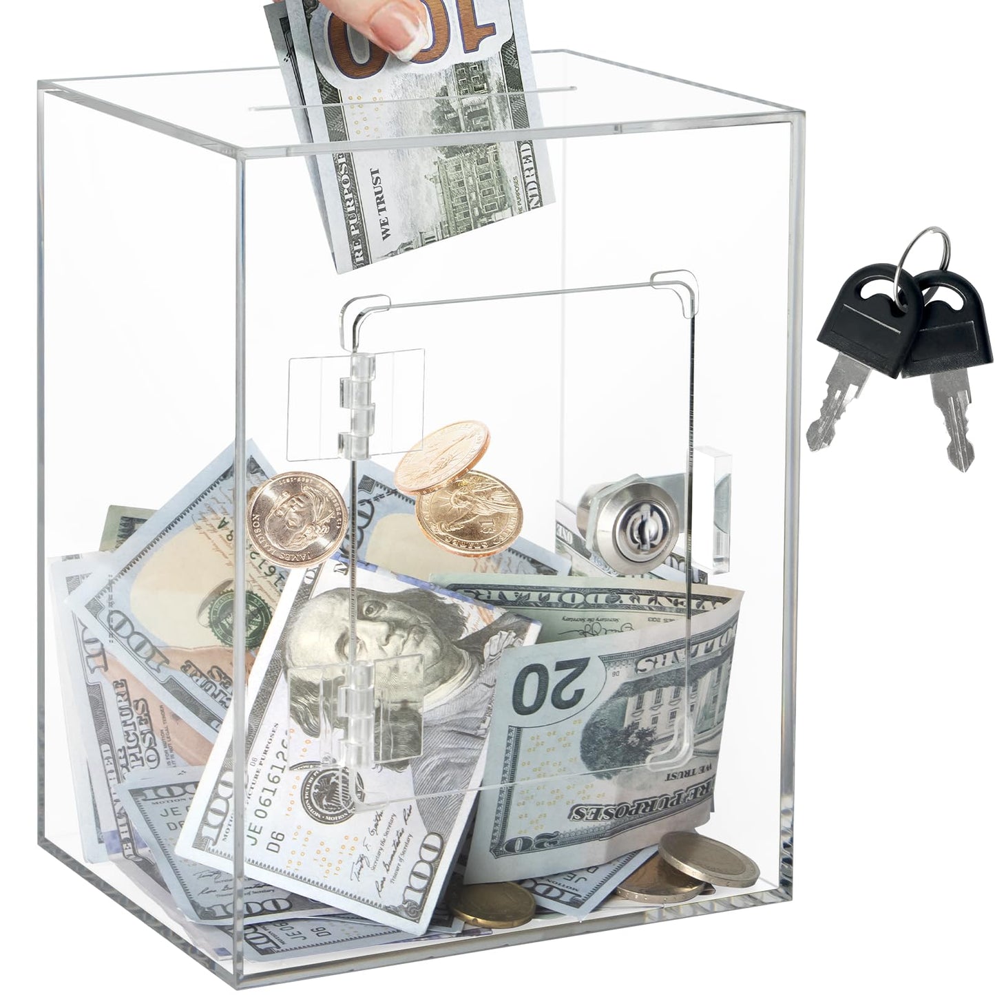 Imeepa Clear Acrylic Piggy Bank with Lock & Key – Transparent Money Saving Box for Kids & Adults
