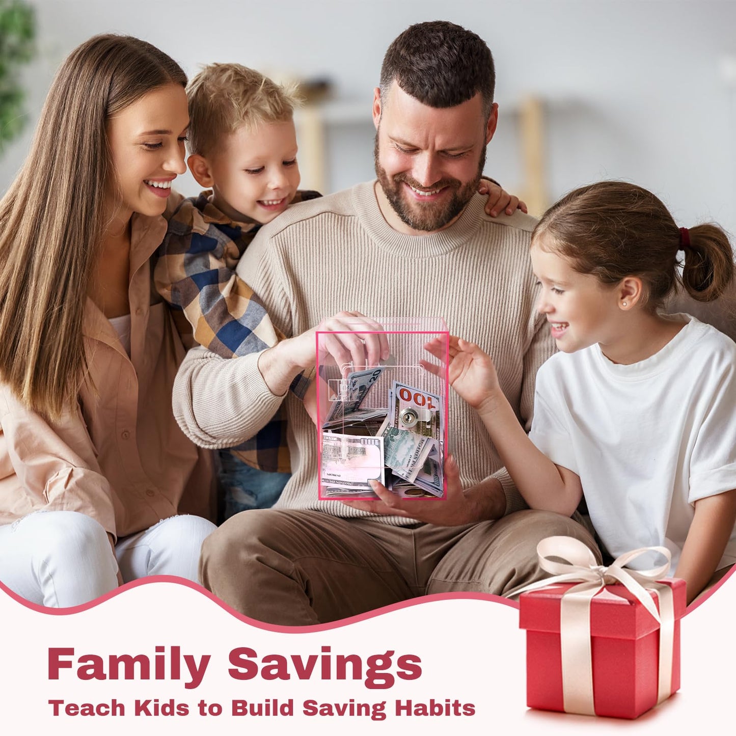 Imeepa Clear Acrylic Piggy Bank with Lock – Pink, Large Capacity
