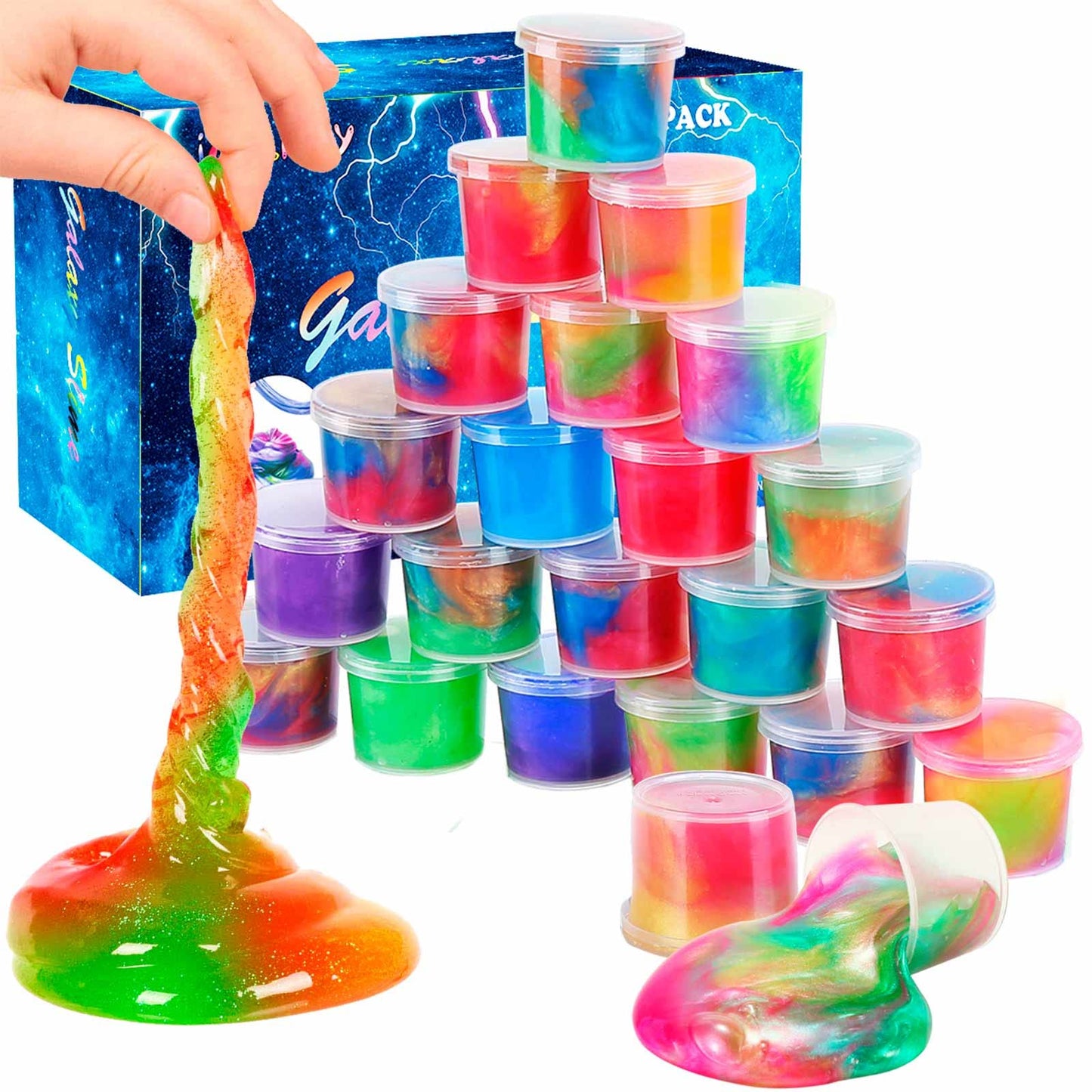 iMelitoy Galaxy Slime Party Favors 24 Pack – Reusable Non-Sticky Slime for Kids