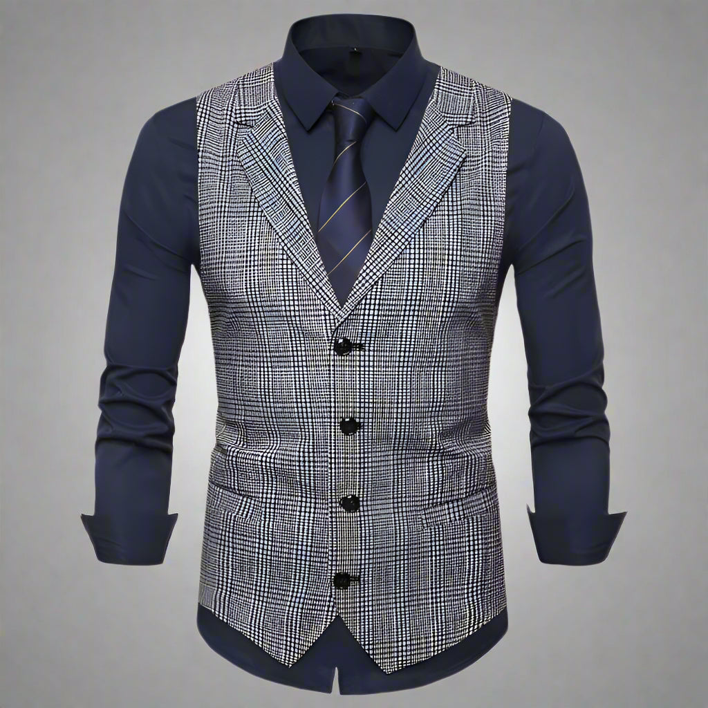 Men’s Slim Fit Plaid Waistcoat – Thin Business Vest for Formal & Casual Wear