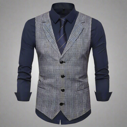 Men’s Slim Fit Plaid Waistcoat – Thin Business Vest for Formal & Casual Wear