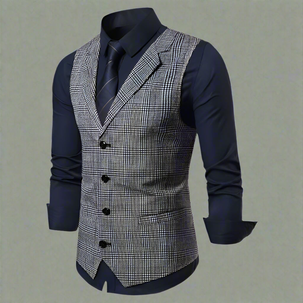 Men’s Slim Fit Plaid Waistcoat – Thin Business Vest for Formal & Casual Wear