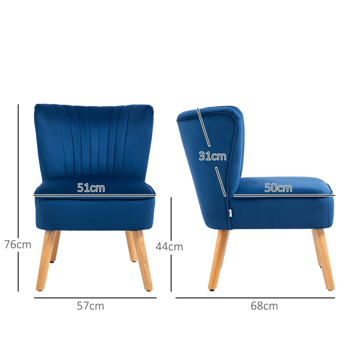 HOMCOM Velvet Accent Chair Occasional Tub Chair for Living Room, Dark Blue
