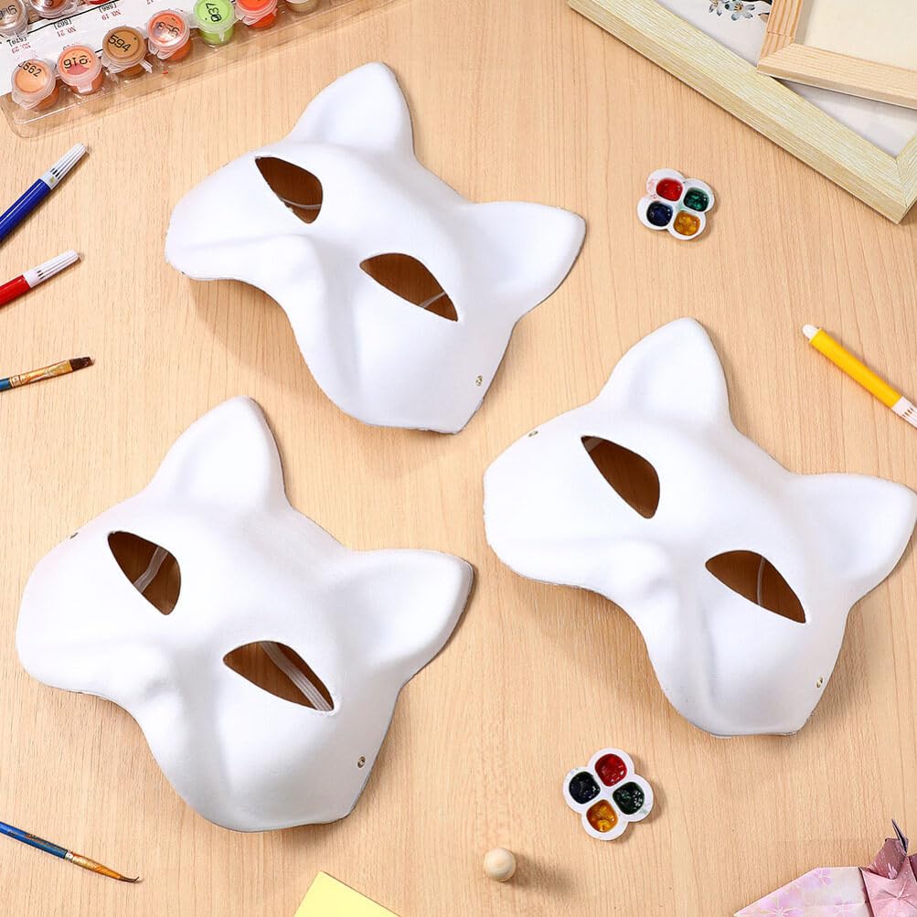IMIKEYA 6pcs Cat Masks – White Blank DIY Paintable Half Face for Cosplay